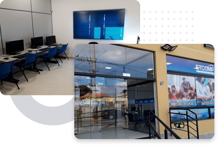 imagem fachada e sala dos cursos